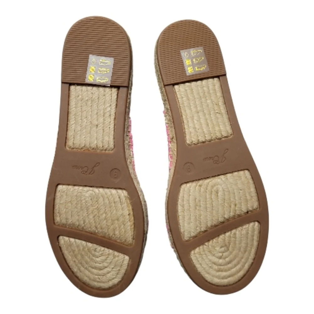 J. Crew Twisted Knot Espadrille Sandals Pink White Cabana Stripe Slides Flats 9